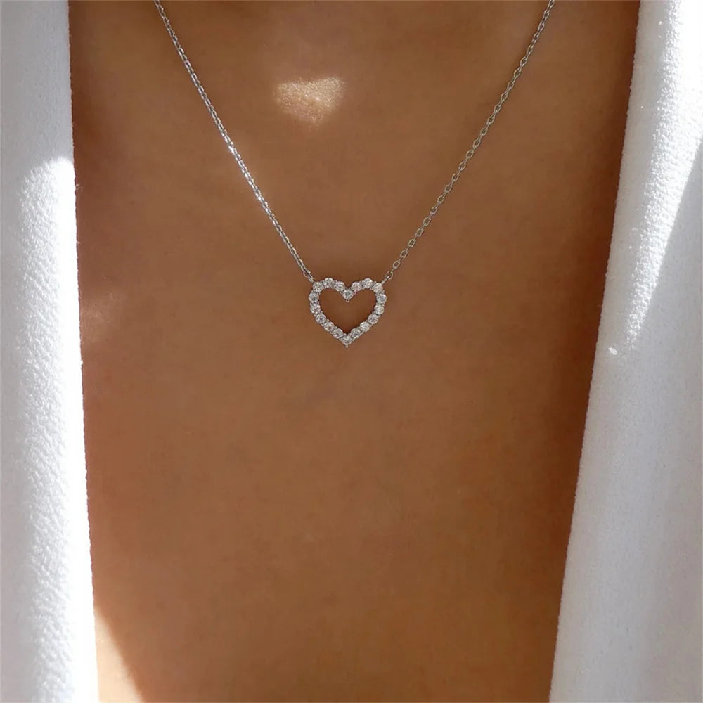 Open Heart Crystal Necklace β Gold or Silver, Hypoallergenic