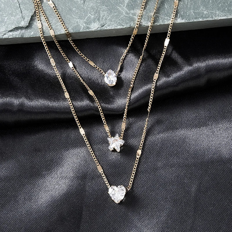 Layered Crystal Pendant Necklace – 3 Designs, Gold/Silver, Hypoallergenic