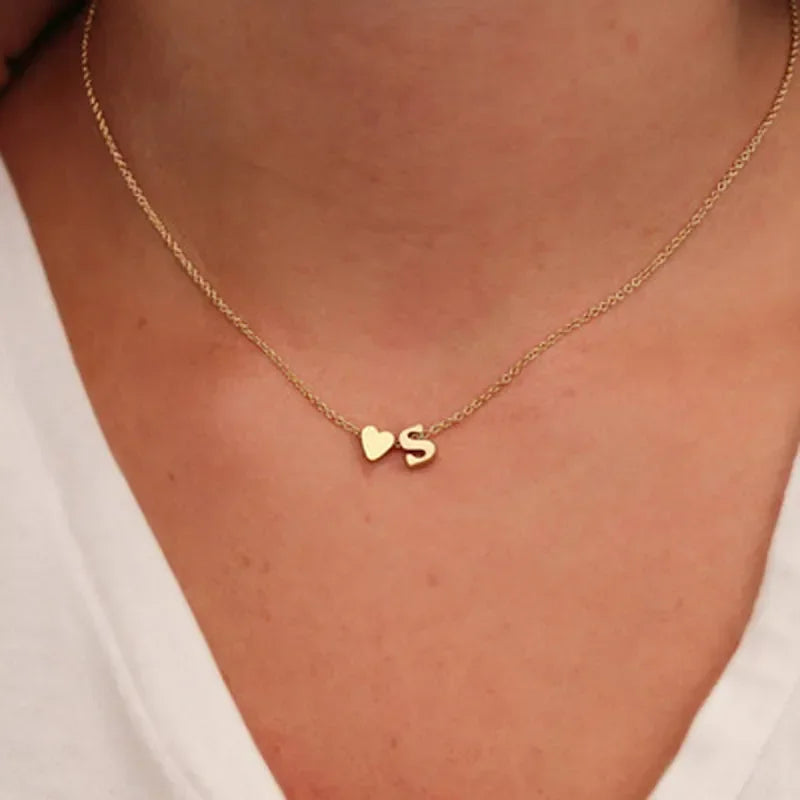Personalised Initial Heart Necklace – 18k Gold or Silver Plated, Hypoallergenic