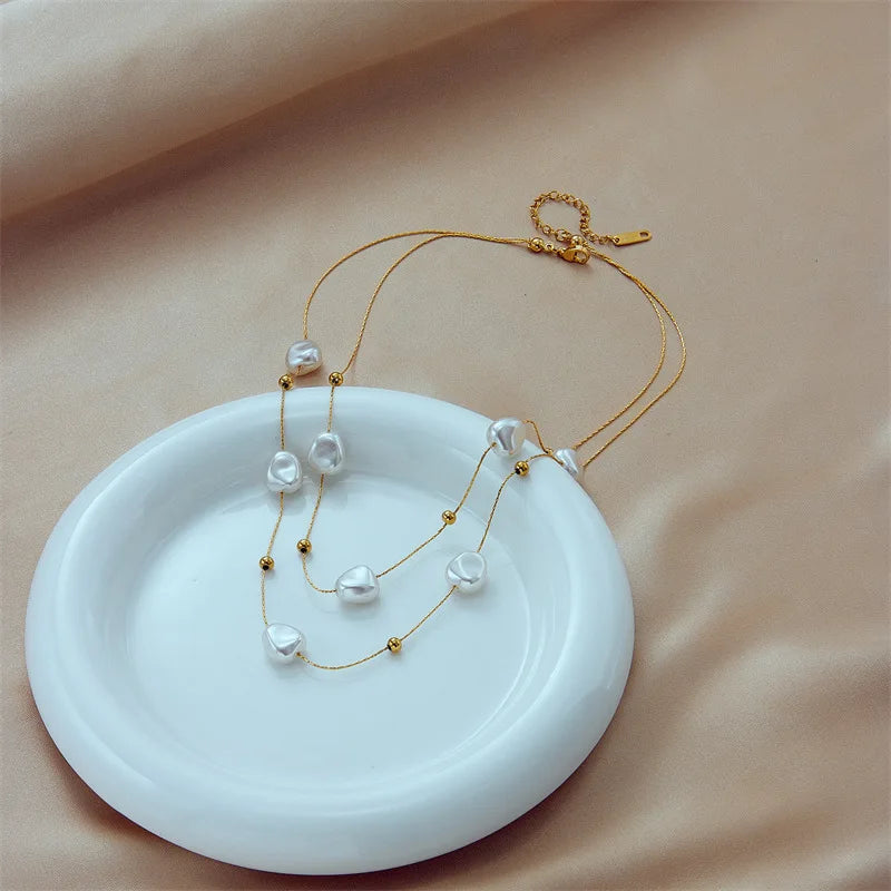 Baroque Pearl Layered Necklace β Gold Plated, Hypoallergenic