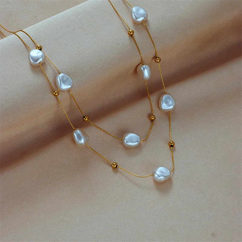 Baroque Pearl Layered Necklace β Gold Plated, Hypoallergenic