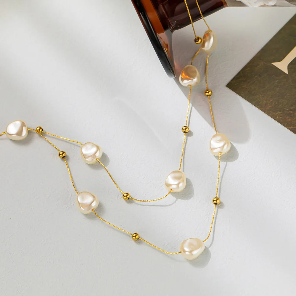 Baroque Pearl Layered Necklace β Gold Plated, Hypoallergenic