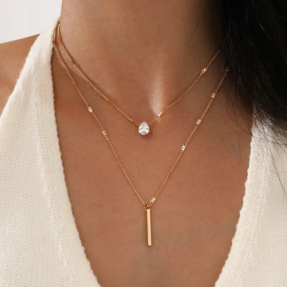 Layered Crystal Pendant Necklace – 3 Designs, Gold/Silver, Hypoallergenic