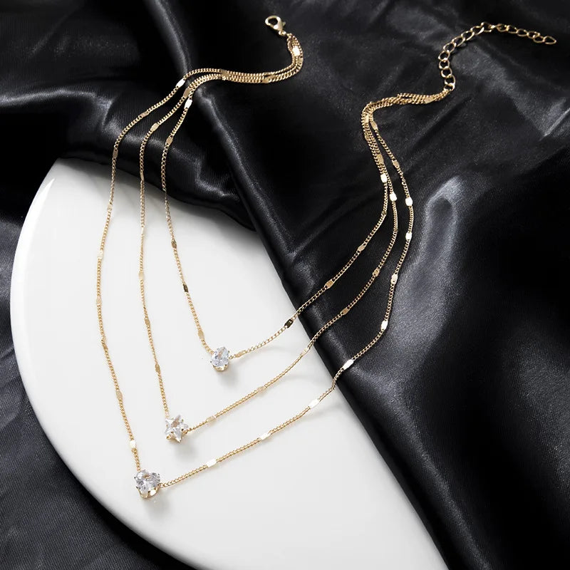 Layered Crystal Pendant Necklace – 3 Designs, Gold/Silver, Hypoallergenic