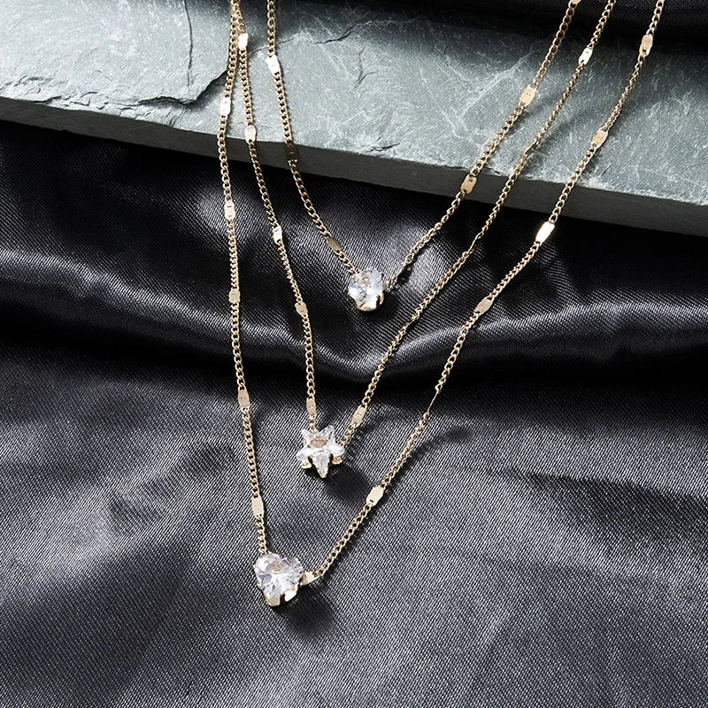 Layered Crystal Pendant Necklace – 3 Designs, Gold/Silver, Hypoallergenic