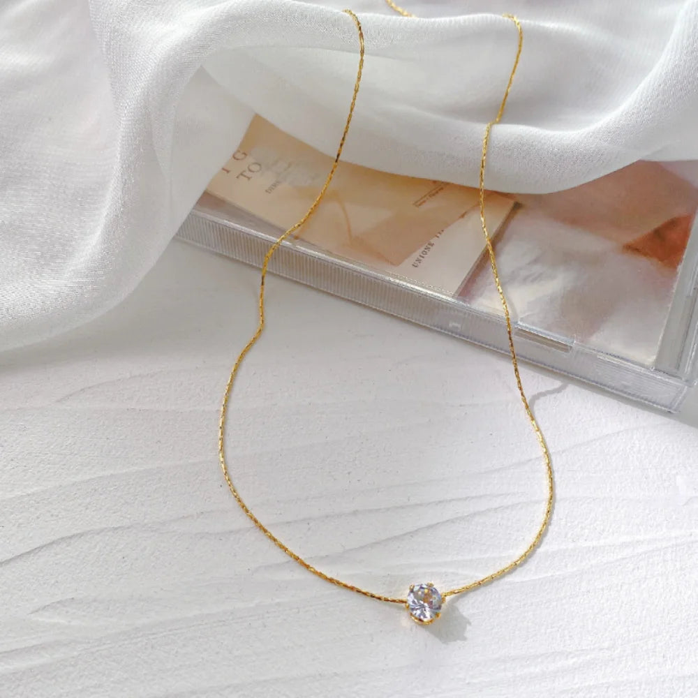 Solitaire Crystal Necklace β Gold or Silver, Hypoallergenic