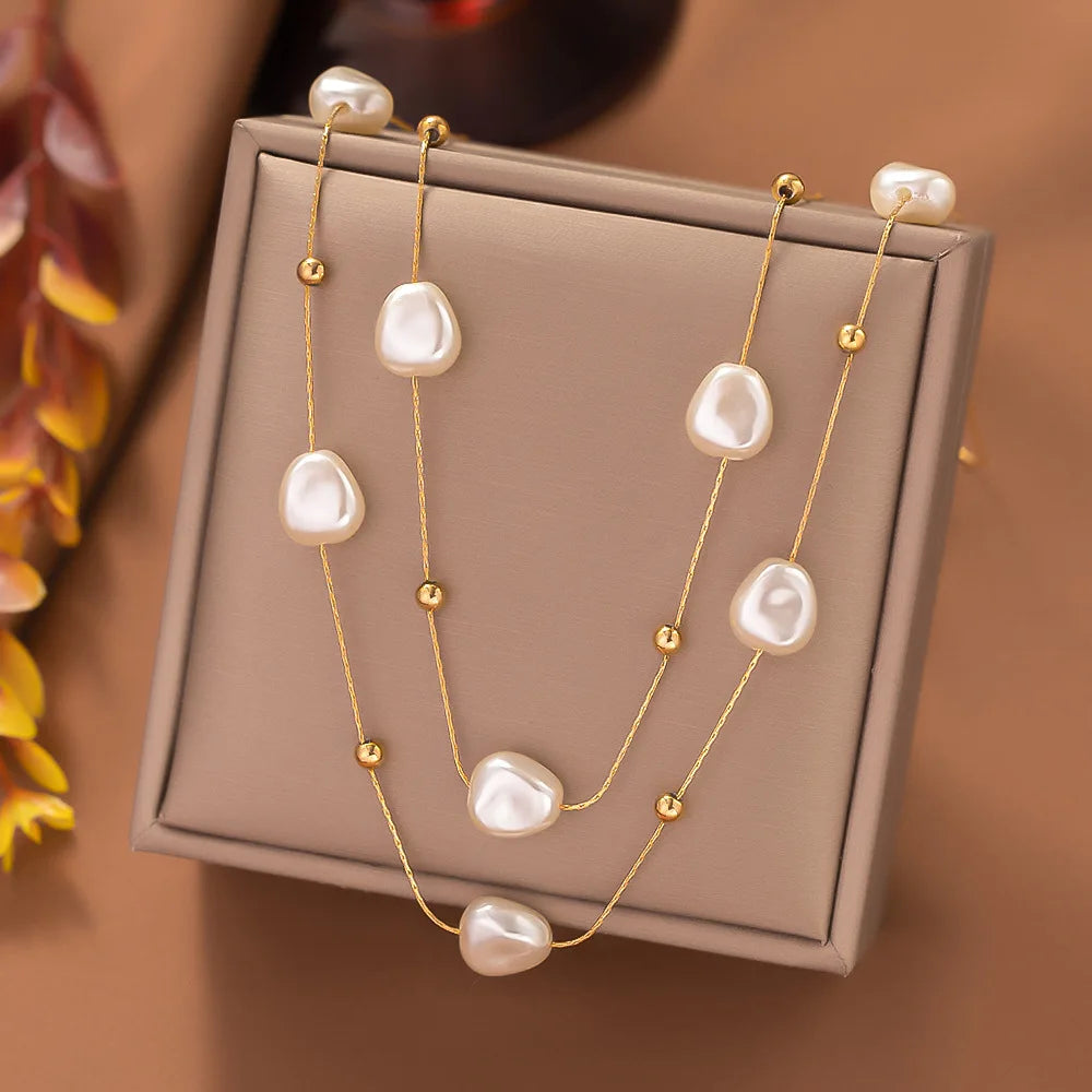 Baroque Pearl Layered Necklace β Gold Plated, Hypoallergenic