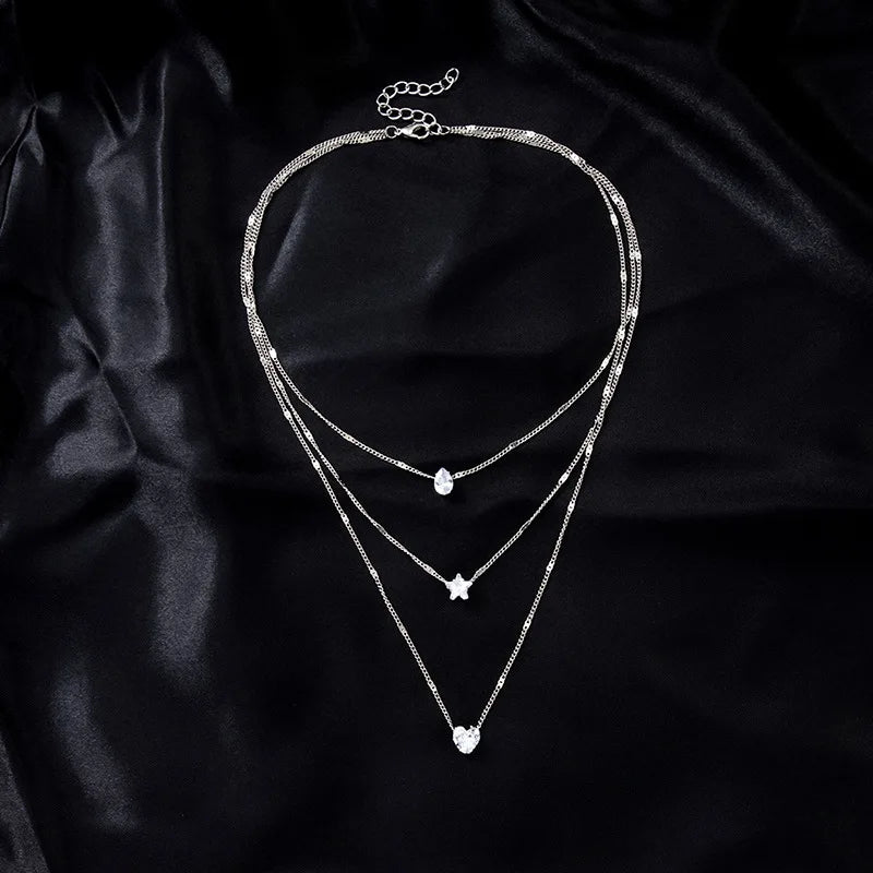 Layered Crystal Pendant Necklace – 3 Designs, Gold/Silver, Hypoallergenic