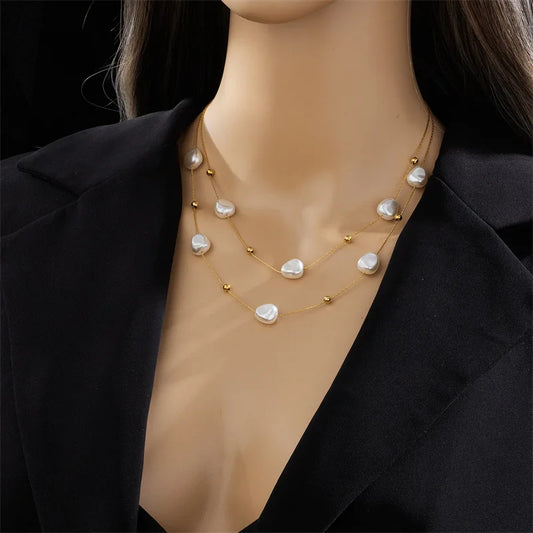 Baroque Pearl Layered Necklace – Gold Plated, Hypoallergenic