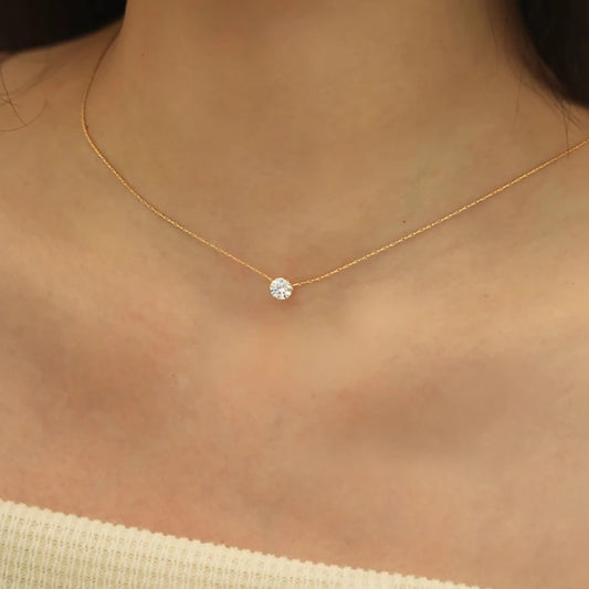 Solitaire Crystal Necklace – Gold or Silver, Hypoallergenic