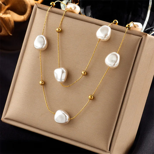 Baroque Pearl Layered Necklace – Gold Plated, Hypoallergenic