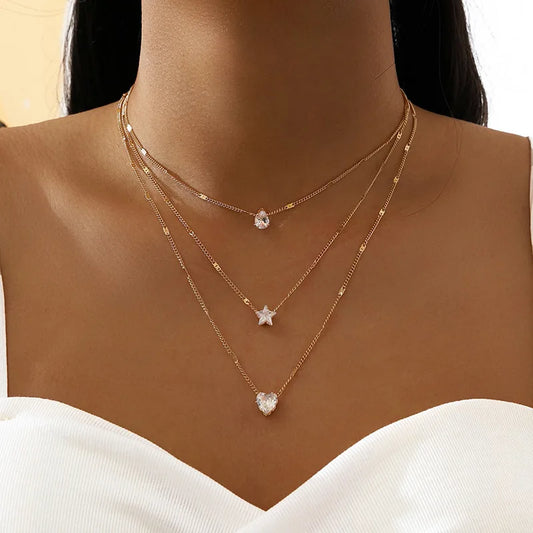 Layered Crystal Pendant Necklace – 3 Designs, Gold/Silver, Hypoallergenic