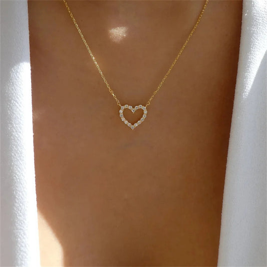 Open Heart Crystal Necklace – Gold or Silver, Hypoallergenic