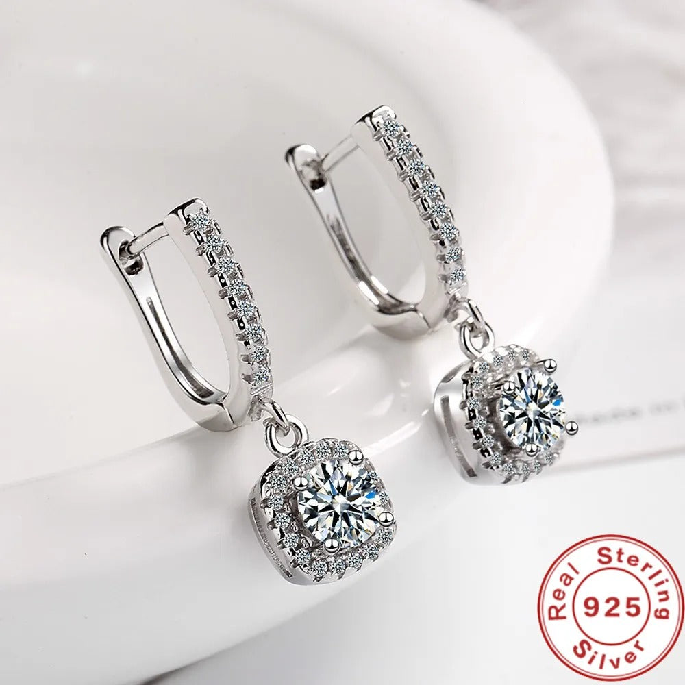 Sterling Silver Halo Drop Earrings
