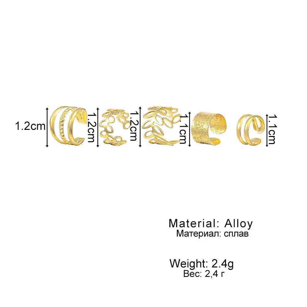 5-Piece Ear Cuff Set – Gold, Silver, Black, No Piercing