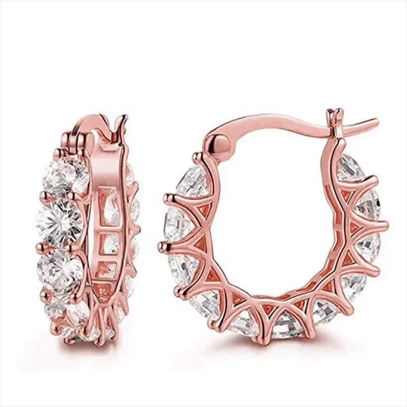 Crystal Huggie Hoop Earrings – Gold, Rose Gold, Black